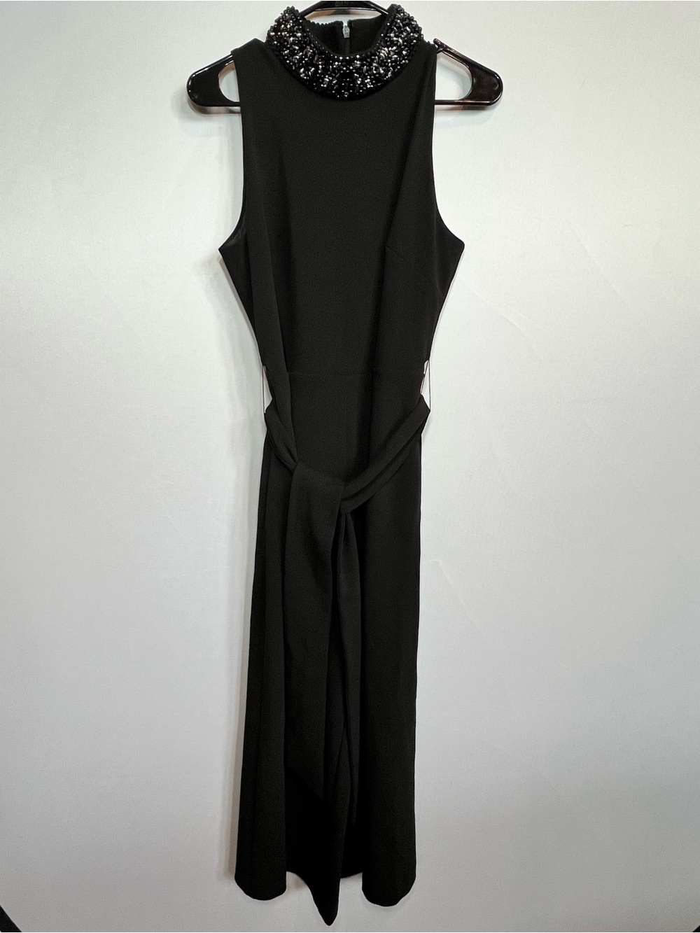 Badgley Mischka Black Beaded Halter Jumpsuit with Waist Sash (NEW) - Picture 6 of 16